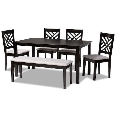 Baxton Studio Gustavo Grey Upholstered and Brown Finished Wood 6-Piece Dining Set 170-9402-10915-10519